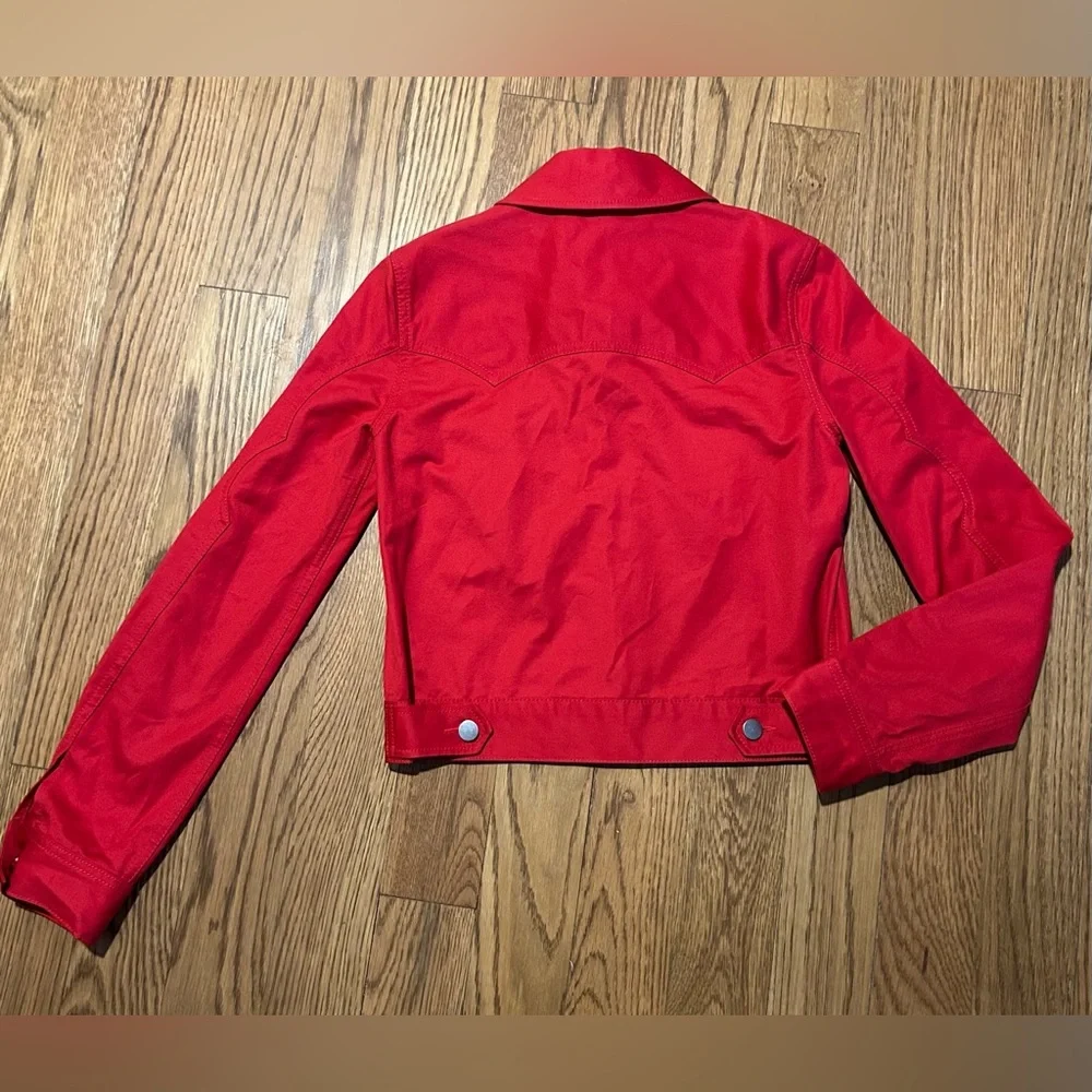 BLDWN‎ Vibrant Red Jean Jacket Denim Slightly Cropped - Picture 8 of 9